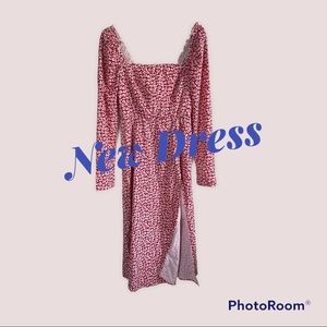 New floral red maxi dress with a split